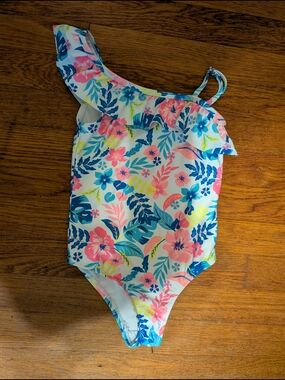 Tommy Bahama Girls' Floral One-Shoulder Swimsuit - Pink & Blue